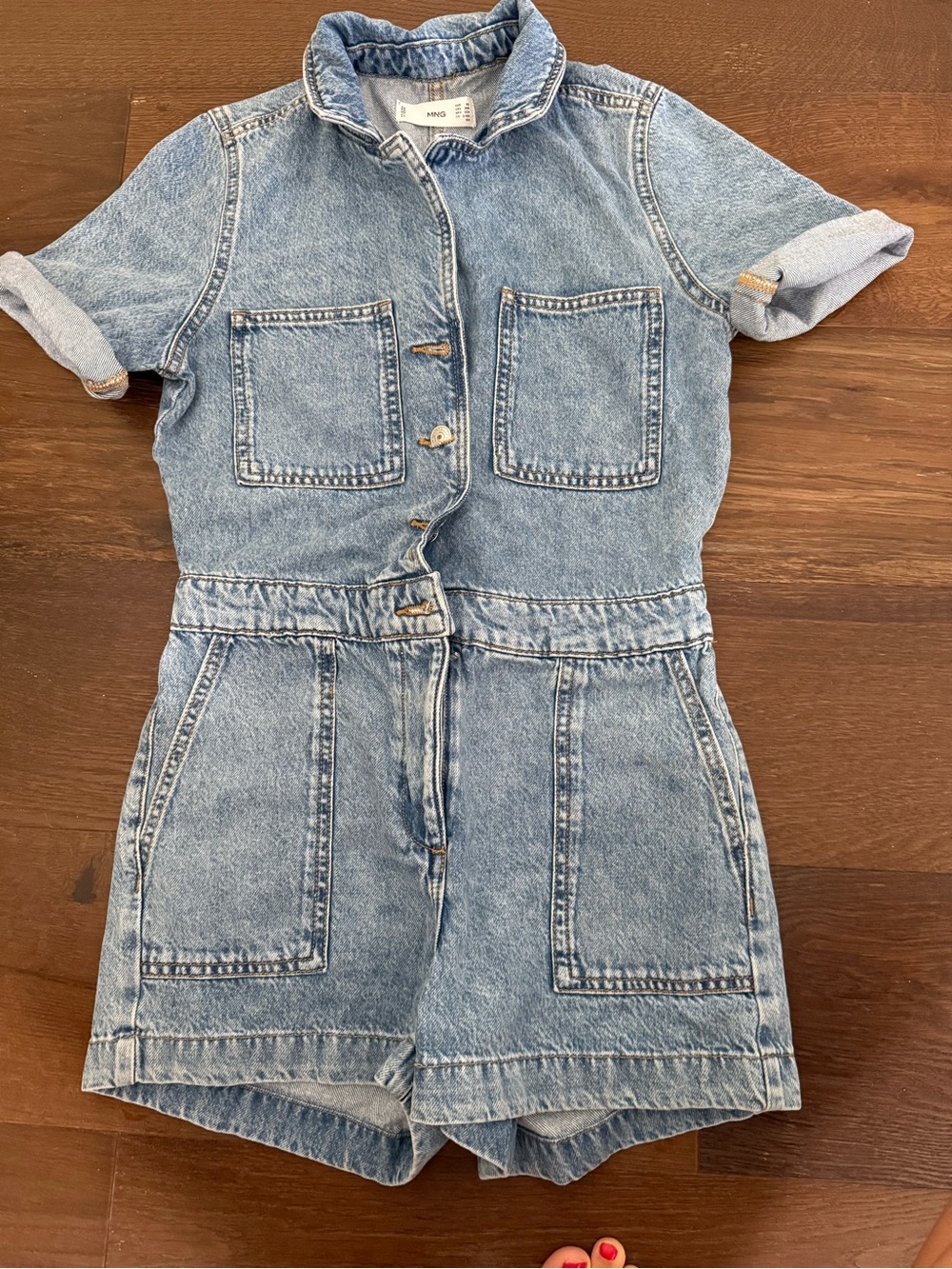 Mango Light Blue Denim Short Sleeve Romper